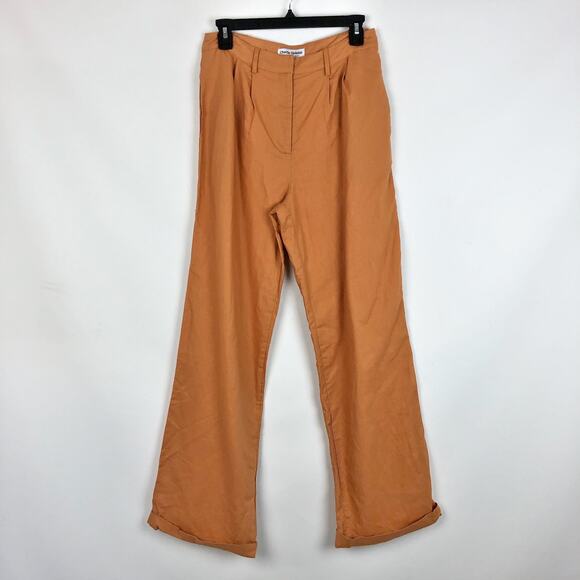 CHARLIE HOLIDAY Women's Halee Pants 6 Rust Orange Wide Leg Linen Blend High Rise - Picture 1 of 10